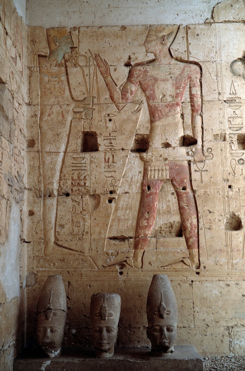 Egyptisk antikvitet: lågrelief från Sethi I:s tempel i Abydos. 1318 f.Kr. Egypten av Egyptian 19th Dynasty