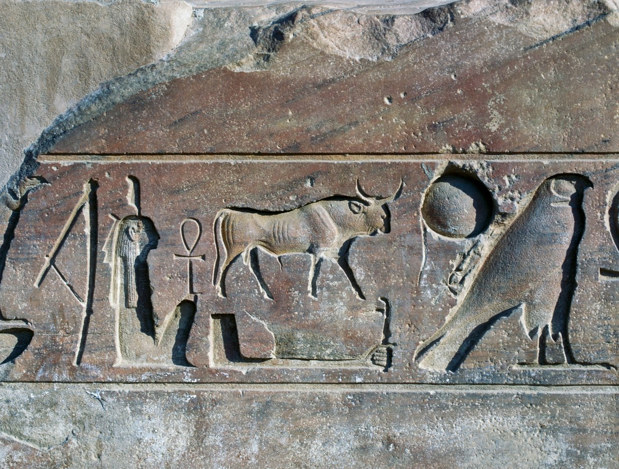 Hieroglyfer med Ramses II:s namn, obeliskens bas, Amuntemplet (Unesco:s världsarvslista) av Egyptian 19th Dynasty