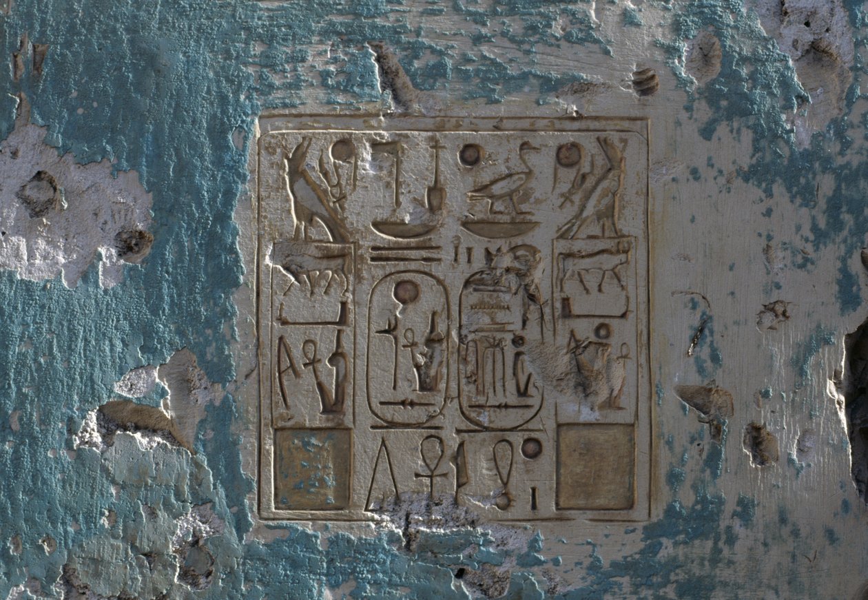 Hieroglyfer, relief, Ramses II:s tempel, Abydos, Egypten, Egyptisk civilisation, Nya riket, XIX:e dynastin (foto) av Egyptian 19th Dynasty