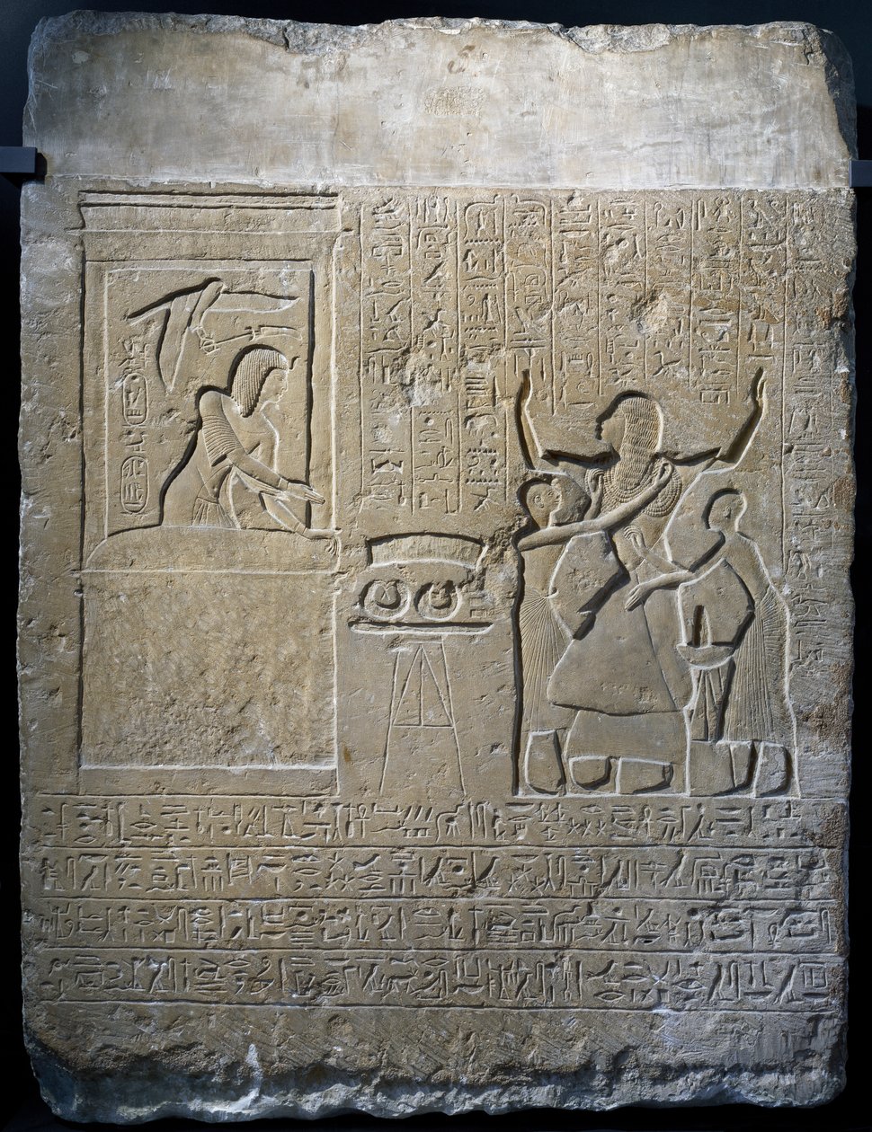 Hormin, chef för kungens harem, belönad med guldhalsband som han fått av Seti I, kalkstensstele av Egyptian 19th Dynasty