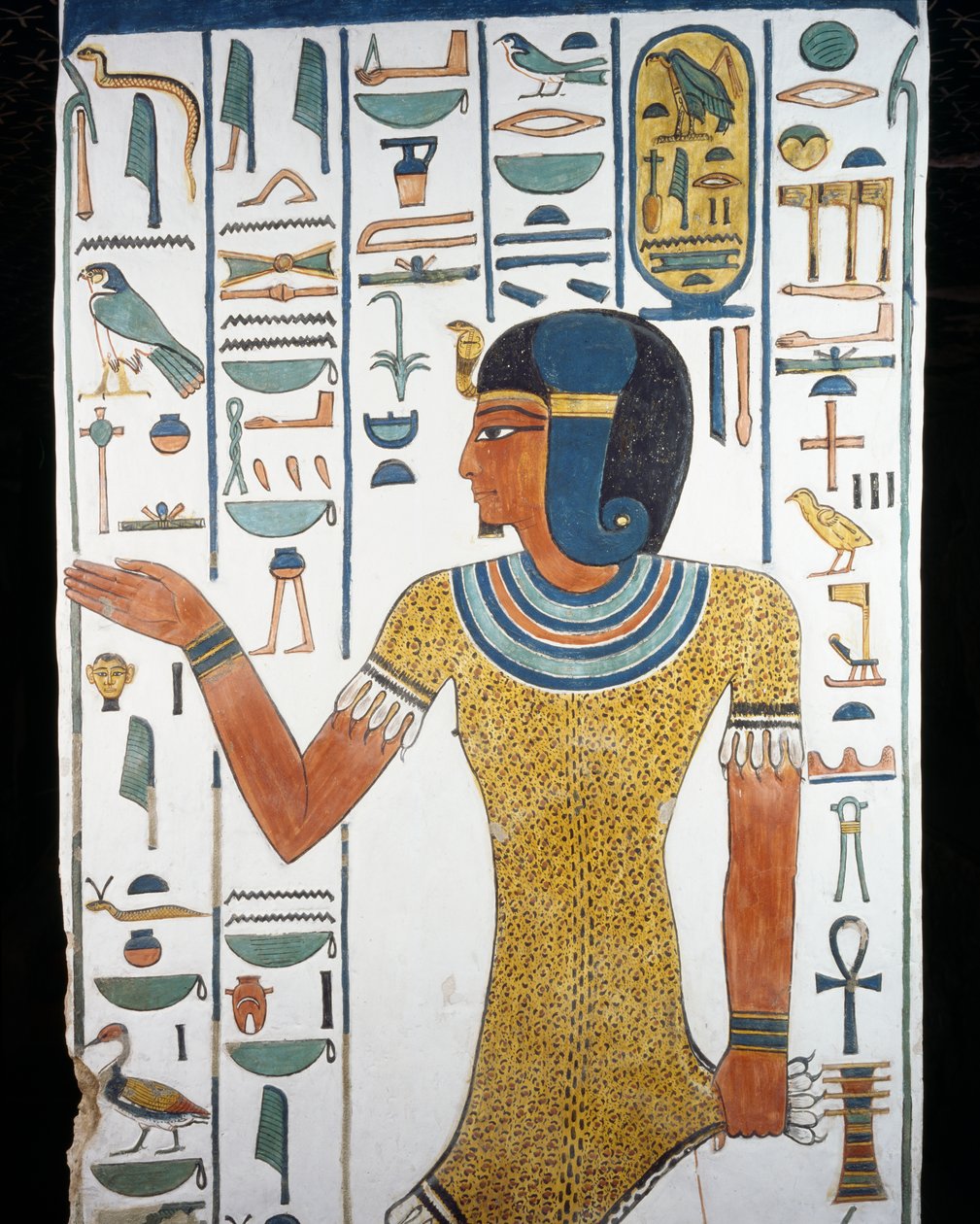Horus-Neg-Itef, fresk, begravningskammarens sydöstra pelare, Drottning Nefertaris grav (QV66), Drottningarnas dal, Thebe (Unescos världsarvslista av Egyptian 19th Dynasty