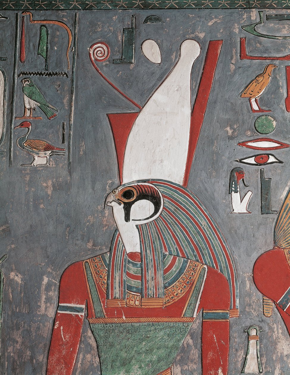 Horus bär dubbel krona, Horemhebs grav, kungadalen, Louxor, antika Thebe (foto) av Egyptian 19th Dynasty