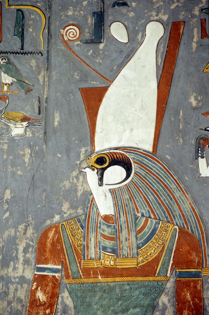 Horus bär dubbel krona, Horemhebs grav, kungadalen, Louxor, antika Thebe (foto) av Egyptian 19th Dynasty