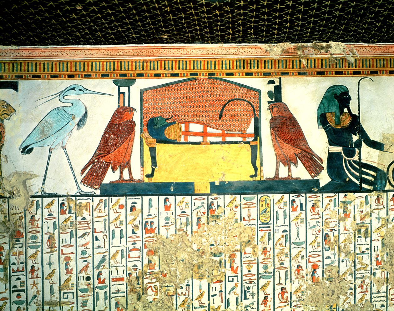 Mamma på en begravningsbädd med olika gudomligheter, från graven av Nefertari, New rike (väggmålning) av Egyptian 19th Dynasty