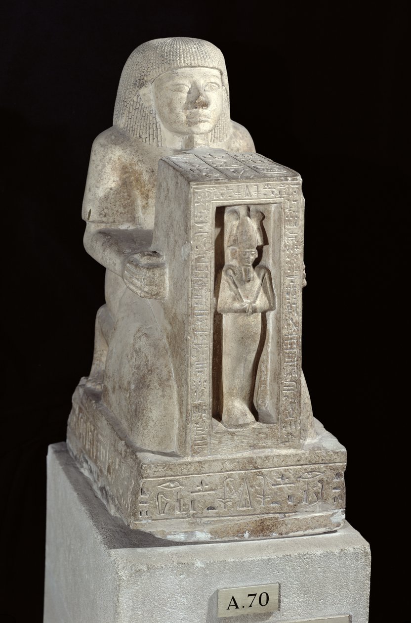 Naophorous staty av den kungliga skrivaren, Seti, med Osiris i naos, New Kingdom, c.1279-1213 BC (kalksten) av Egyptian 19th Dynasty