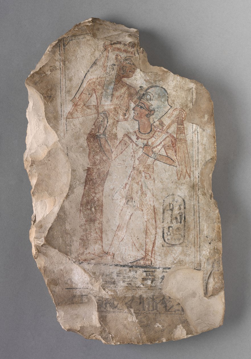 Ostracon: Ramesses II diades av en gudinna, ca 1279-1213 f.Kr. av Egyptian 19th Dynasty
