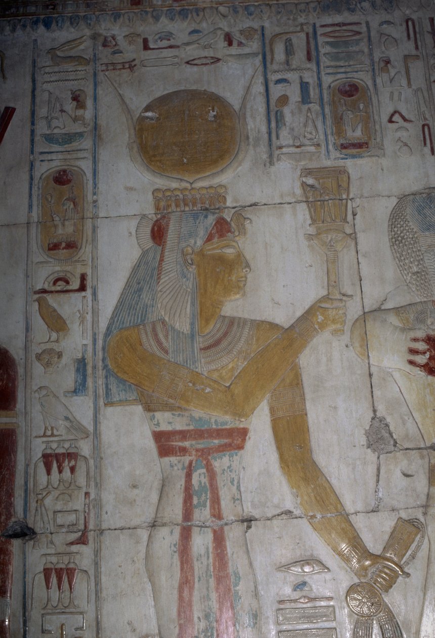 Målad relief föreställande gudinnan Hator, Osiris kapell, Seti I:s tempel av Egyptian 19th Dynasty