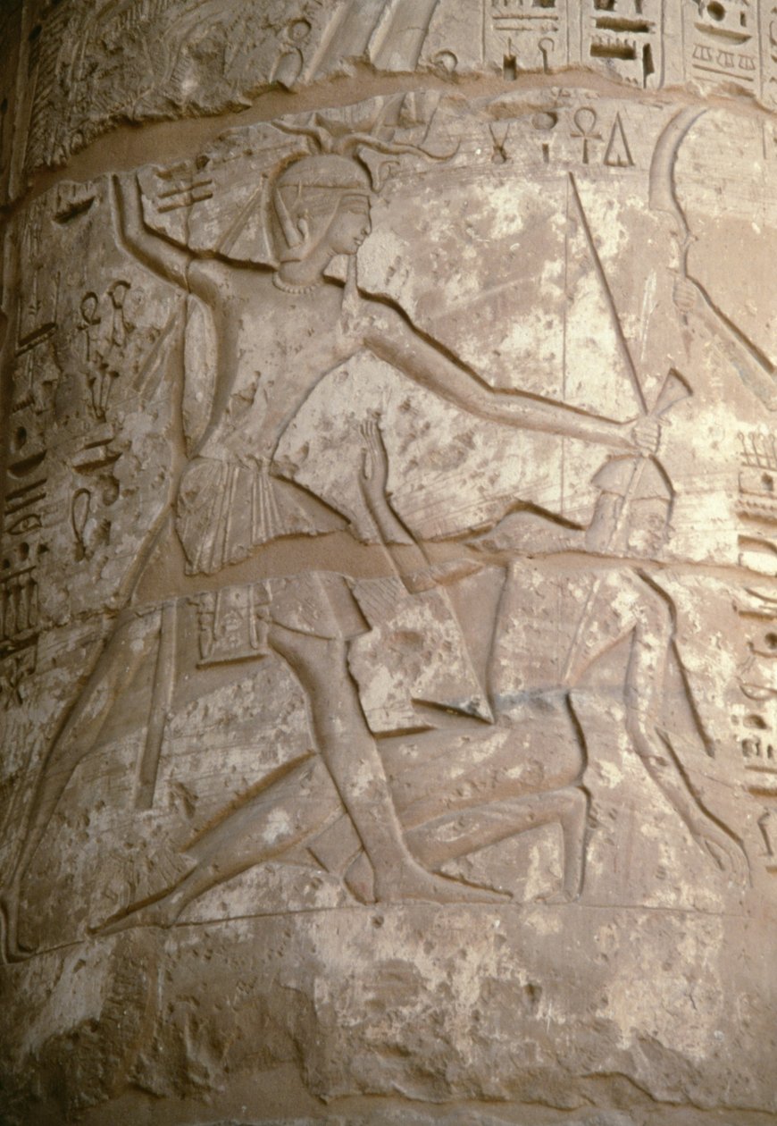 Ramses håller sina asiatiska fiender i håret medan han förbereder sig för att döda dem, relief, Seti I:s tempel, Kanais, Egypten, Egyptisk civilisation, Nya riket, XIX:e dynastin (foto) av Egyptian 19th Dynasty
