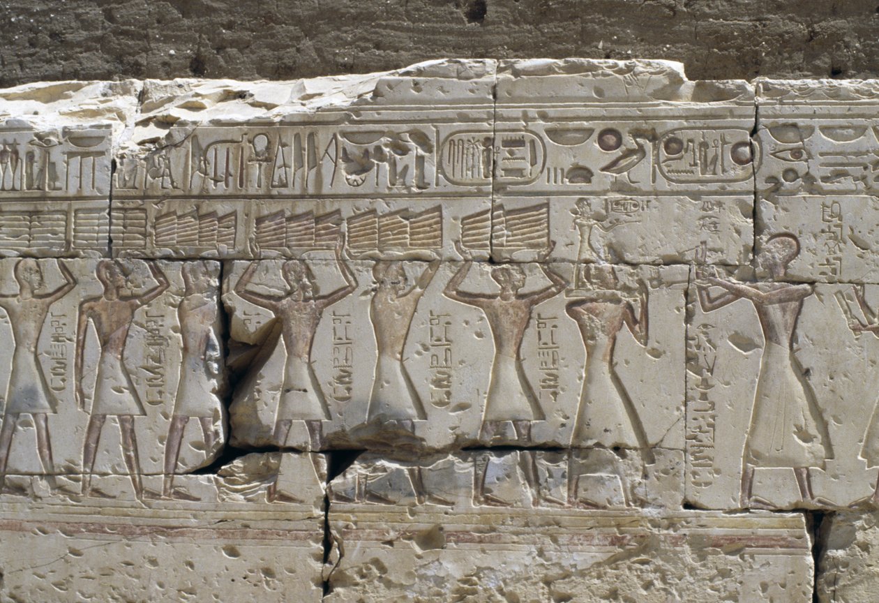 Relief, Ramses II:s tempel, Abydos, Egypten, Egyptisk civilisation, Nya riket, XIX:e dynastin (foto) av Egyptian 19th Dynasty