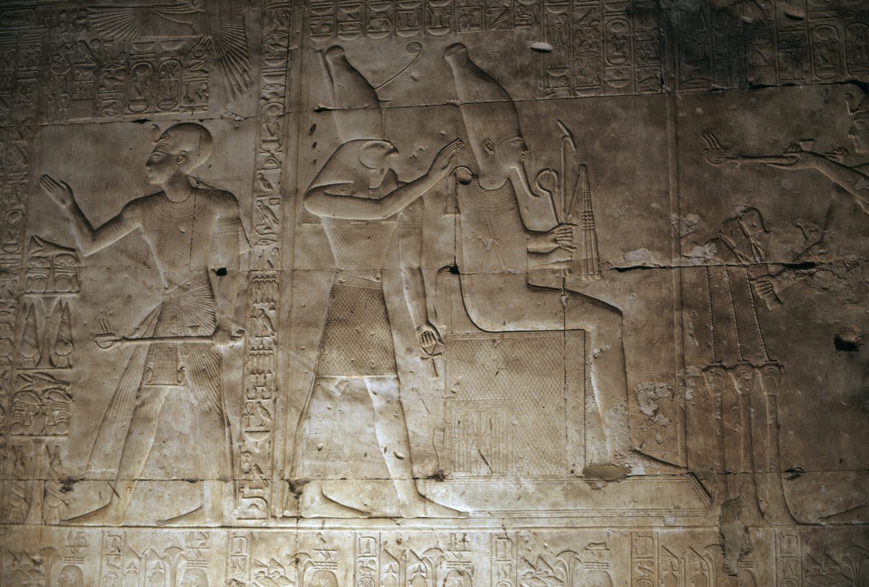 Relief, Seti I:s tempel, Abydos, Egypten, Egyptisk civilisation, Nya riket, XIX:e dynastin (foto) av Egyptian 19th Dynasty