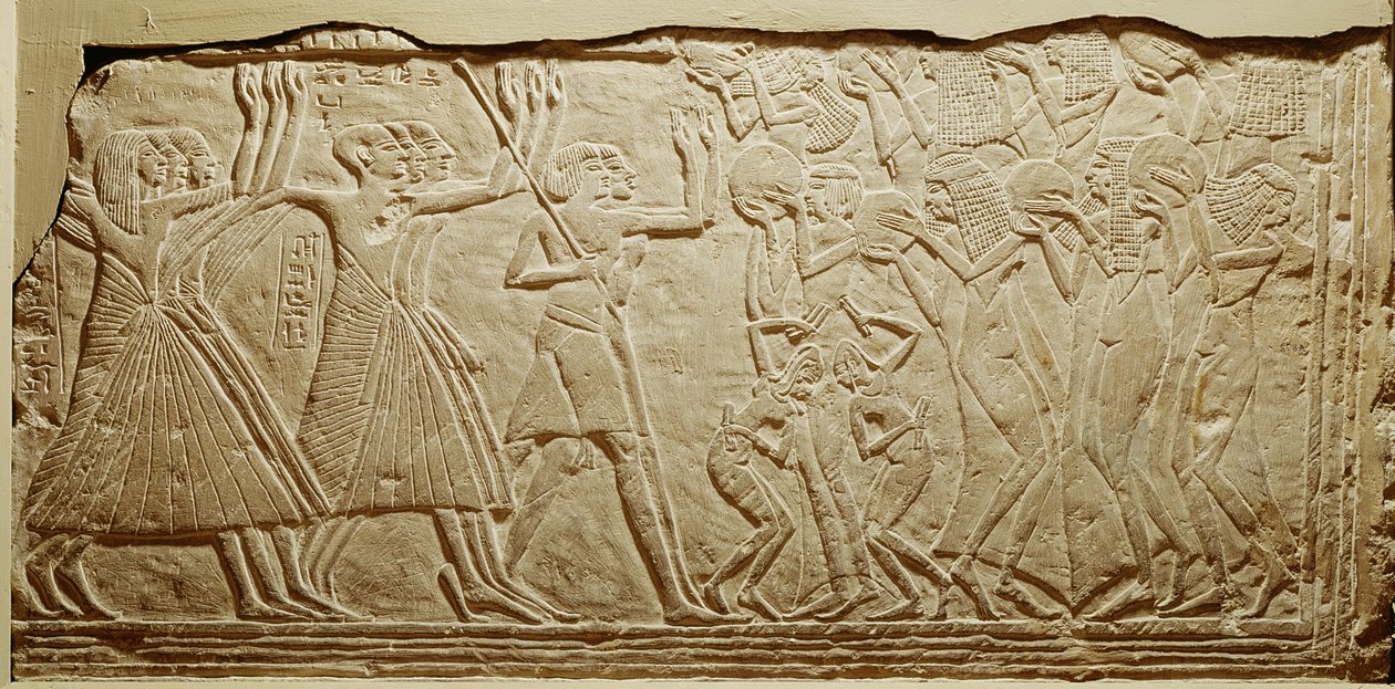 Relief föreställande en begravningscortege, från Saqqara (kalksten) av Egyptian 19th Dynasty
