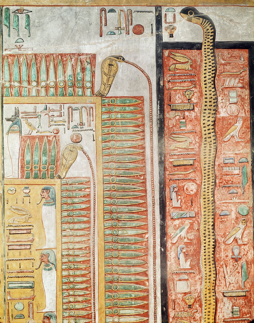 Relief som visar vägen som de döda måste korsa till livet efter detta, från Seti I:s grav (ca 1294-1279 f.Kr.) New Kingdom (målad kalksten) av Egyptian 19th Dynasty