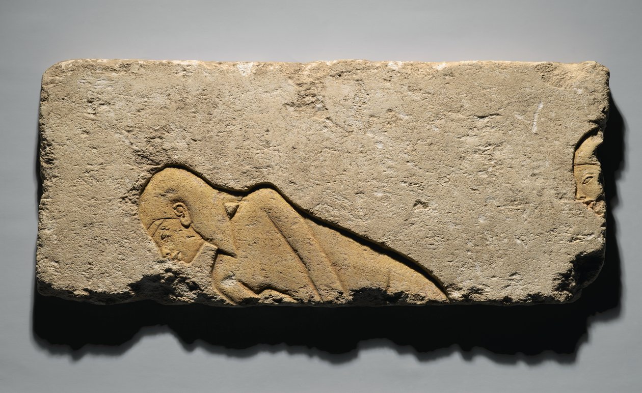 Relief föreställande två män som böjer sig, från Tell el-Amarna, New Kingdom, ca 1352-1336 f.Kr. (kalksten) av Egyptian 19th Dynasty