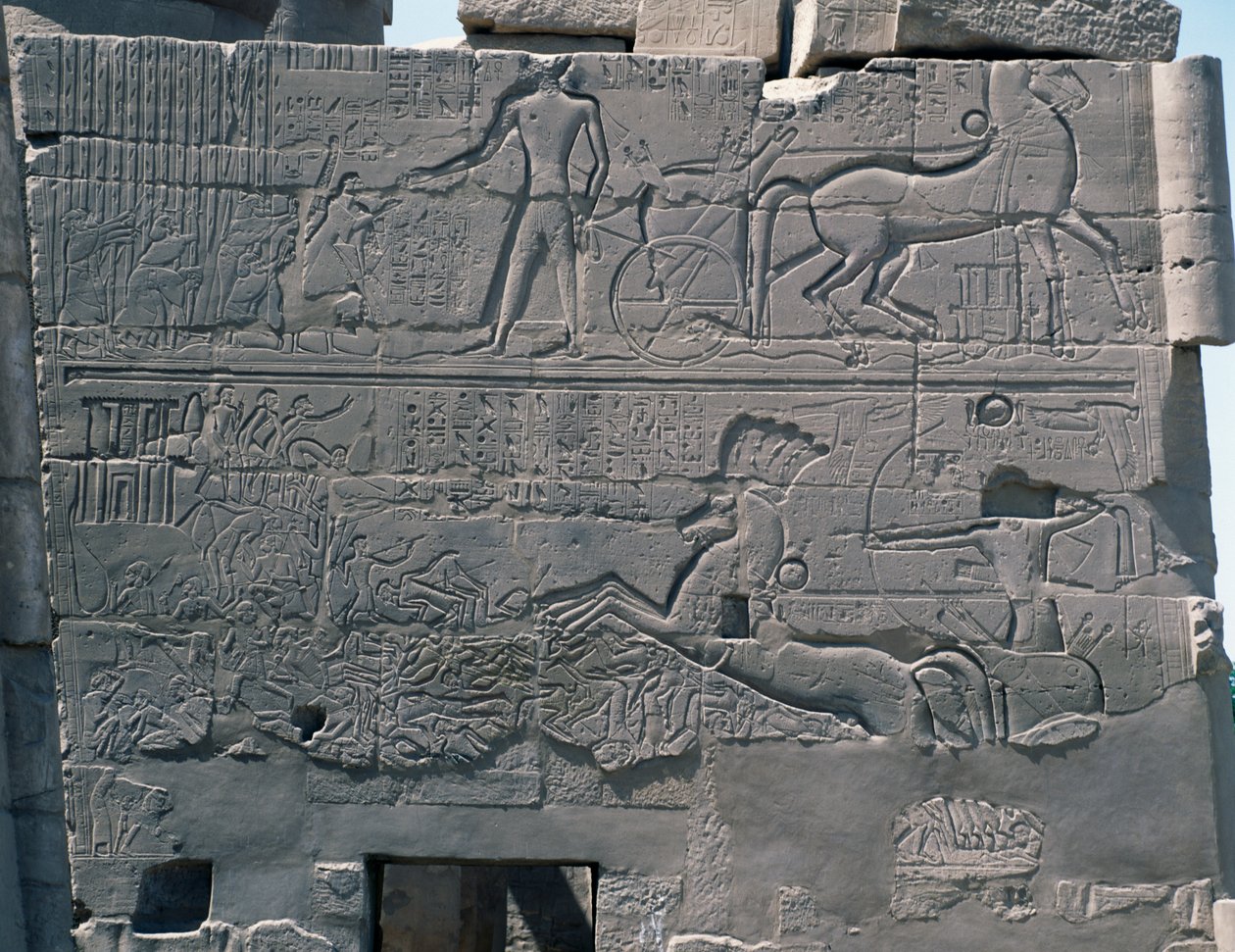 Seti I:s slag mot Palestina, relief, östra ytterväggen i Stora hypostylhallen, Karnaks tempelkomplex (Unescos världsarvslista av Egyptian 19th Dynasty