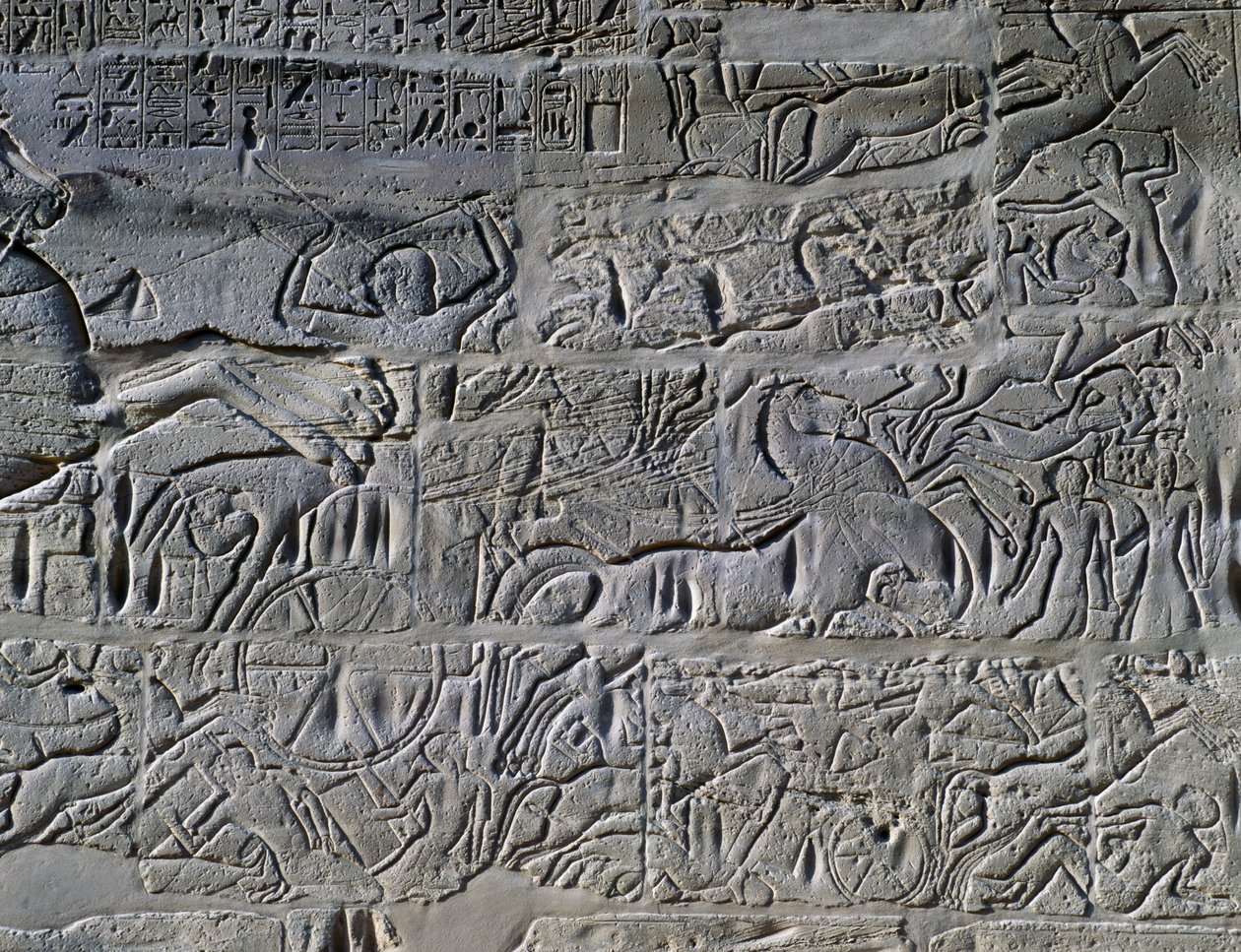 Seti I:s fälttåg i Syrien och Palestina, relief, norra ytterväggen i den stora hypostylhallen, Karnaks tempelkomplex (Unescos världsarvslista av Egyptian 19th Dynasty