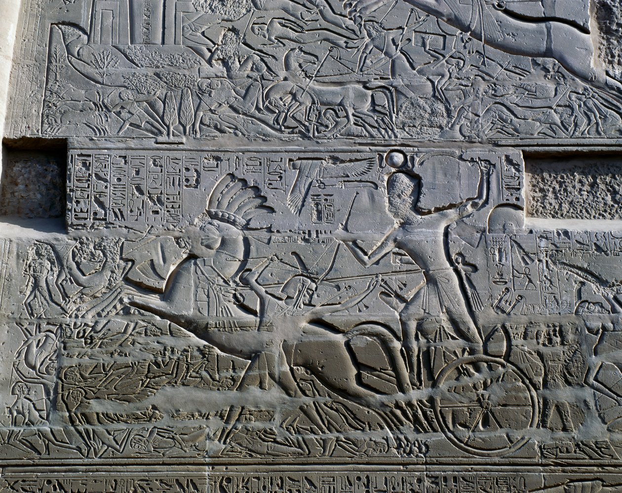 Seti I:s fälttåg i Syrien och Palestina, relief, norra ytterväggen i den stora hypostylhallen, Karnaks tempelkomplex (Unescos världsarvslista av Egyptian 19th Dynasty