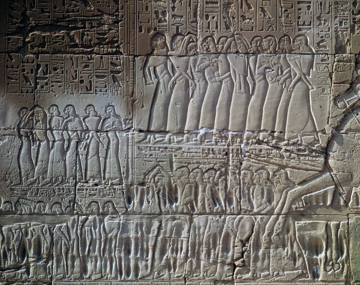 Seti I:s erövringar i Syrien och Palestina, relief, yttervägg i stora hypostylesalen, Amuntemplet, Karnaktempelkomplexet (Unescos världsarvslista av Egyptian 19th Dynasty