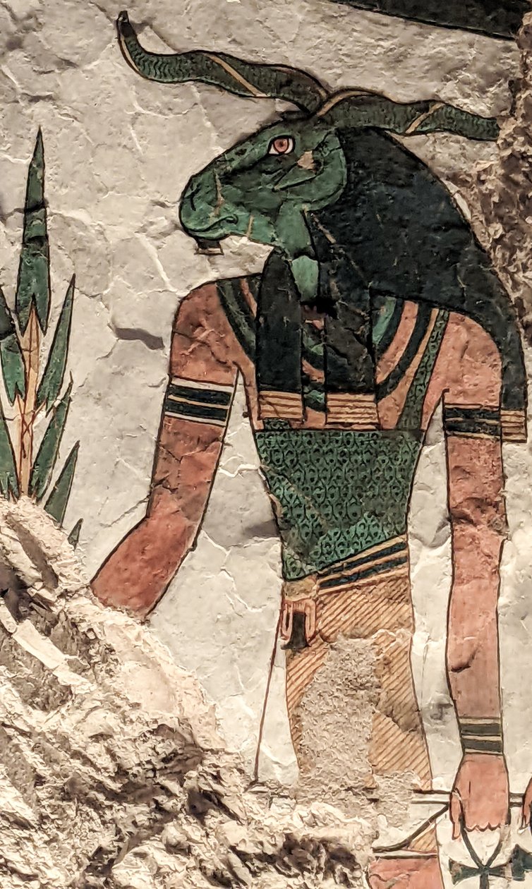 Budbäraren med ett baggehuvud (väggmålning) av Egyptian 19th Dynasty
