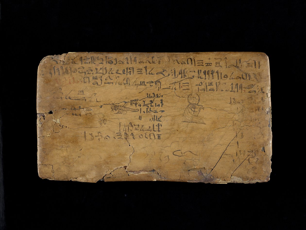 Skrivtavla med rader från psalmen till Nilfloden trä, gesso, linne och bläck av Egyptian 19th Dynasty