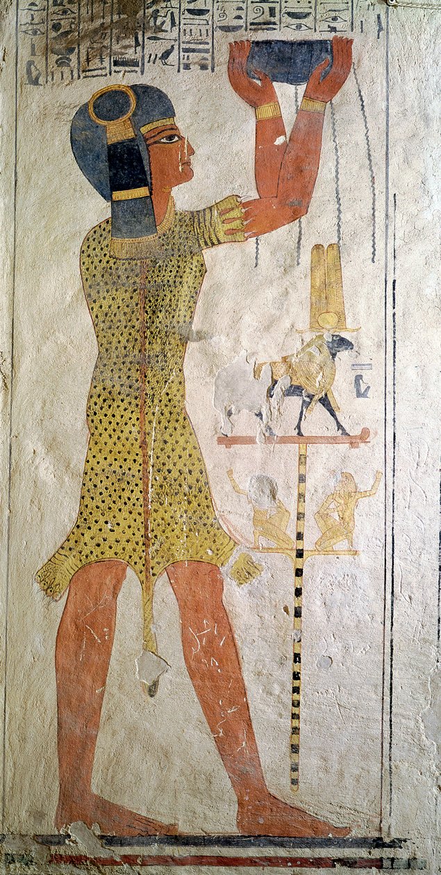En Inmutef-präst som ger ett offer, från Ramses IX:s grav (r.1126-1108 f.Kr.) New Kingdom (väggmålning) av Egyptian 20th Dynasty