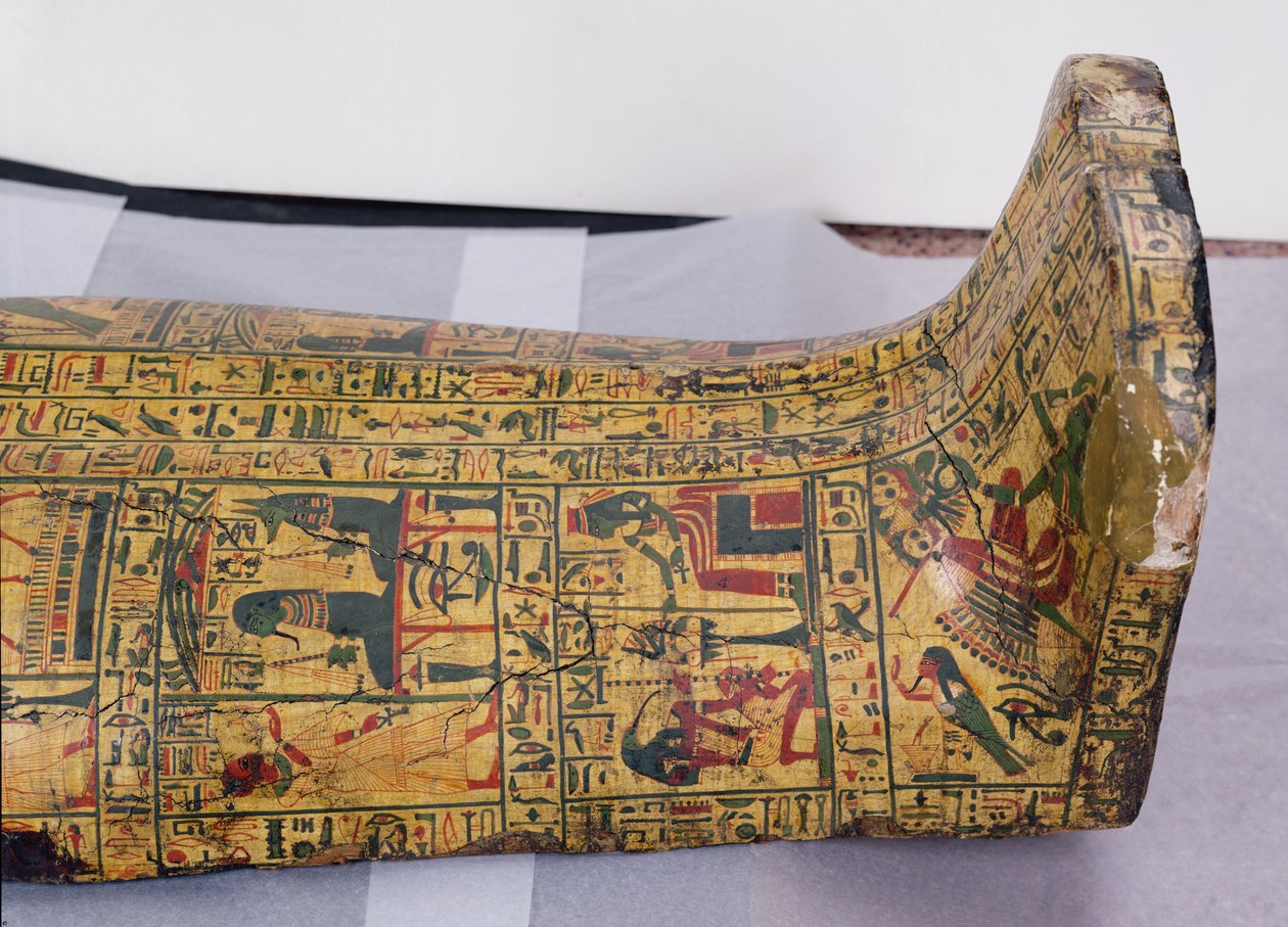 Detalj av det nedre yttre omslaget av mumin av Nesyamun, möjligen hittad i Deir El-Bahri, New Kingdom, ca 1100 f.Kr. (målat trä) av Egyptian 20th Dynasty