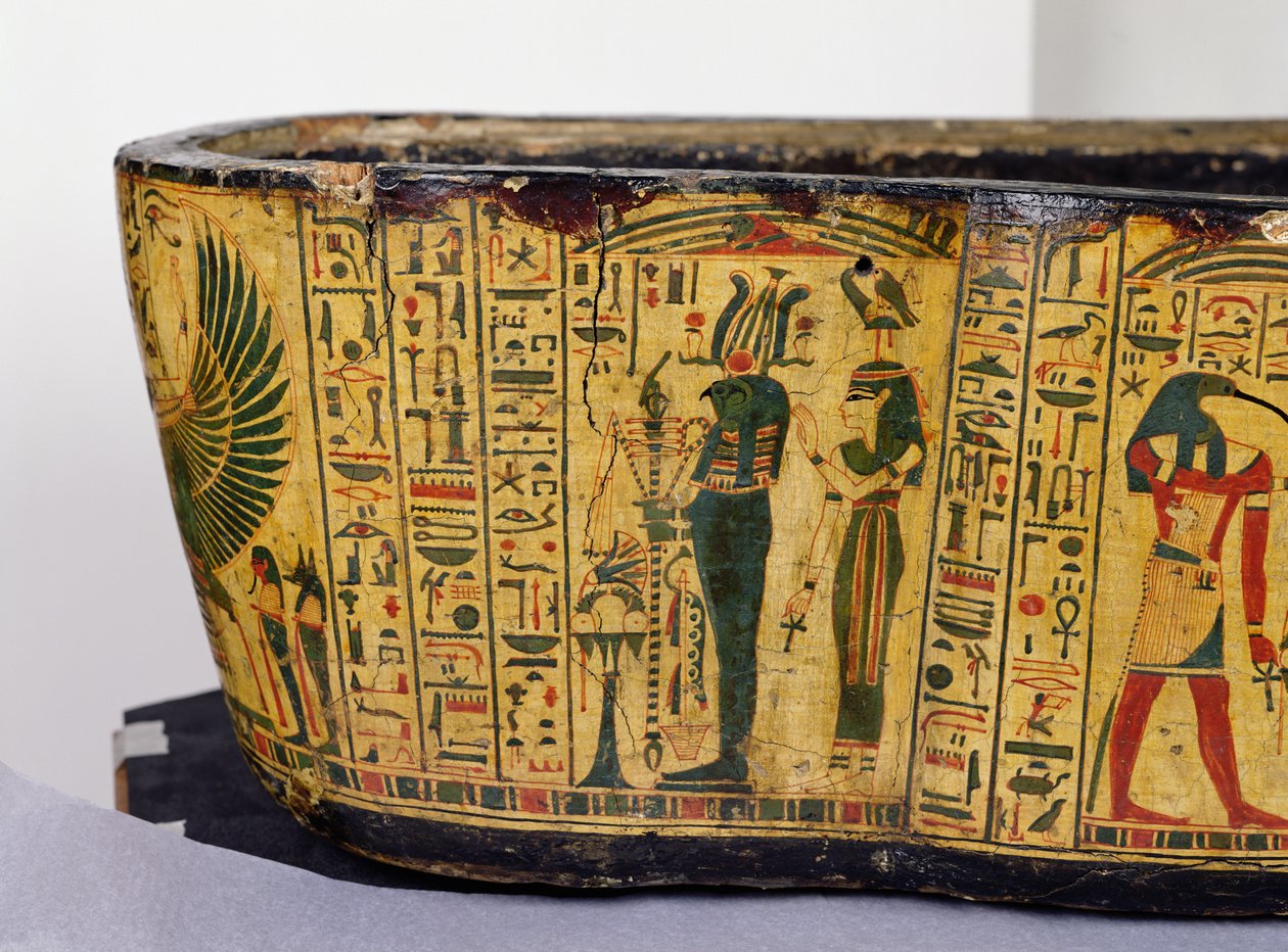 Detalj av den yttre kistbasen av mumin av Nesyamun, möjligen hittad i Deir El-Bahri, New Kingdom, ca 1100 f.Kr. (målat trä) av Egyptian 20th Dynasty