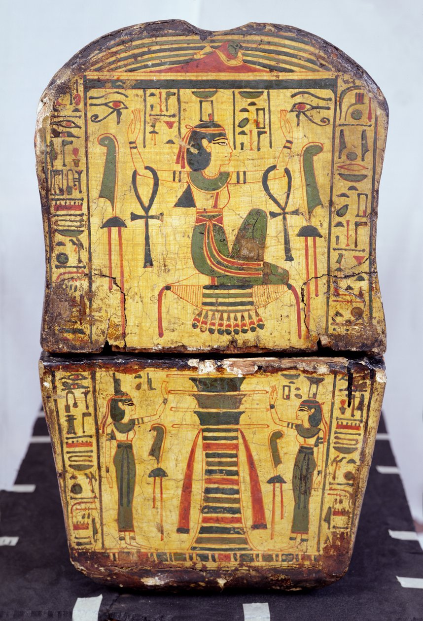 Slutvy av kistan till mumin av Nesyamun, möjligen hittad i Deir El-Bahri, New Kingdom, ca 1100 f.Kr. (målat trä) av Egyptian 20th Dynasty