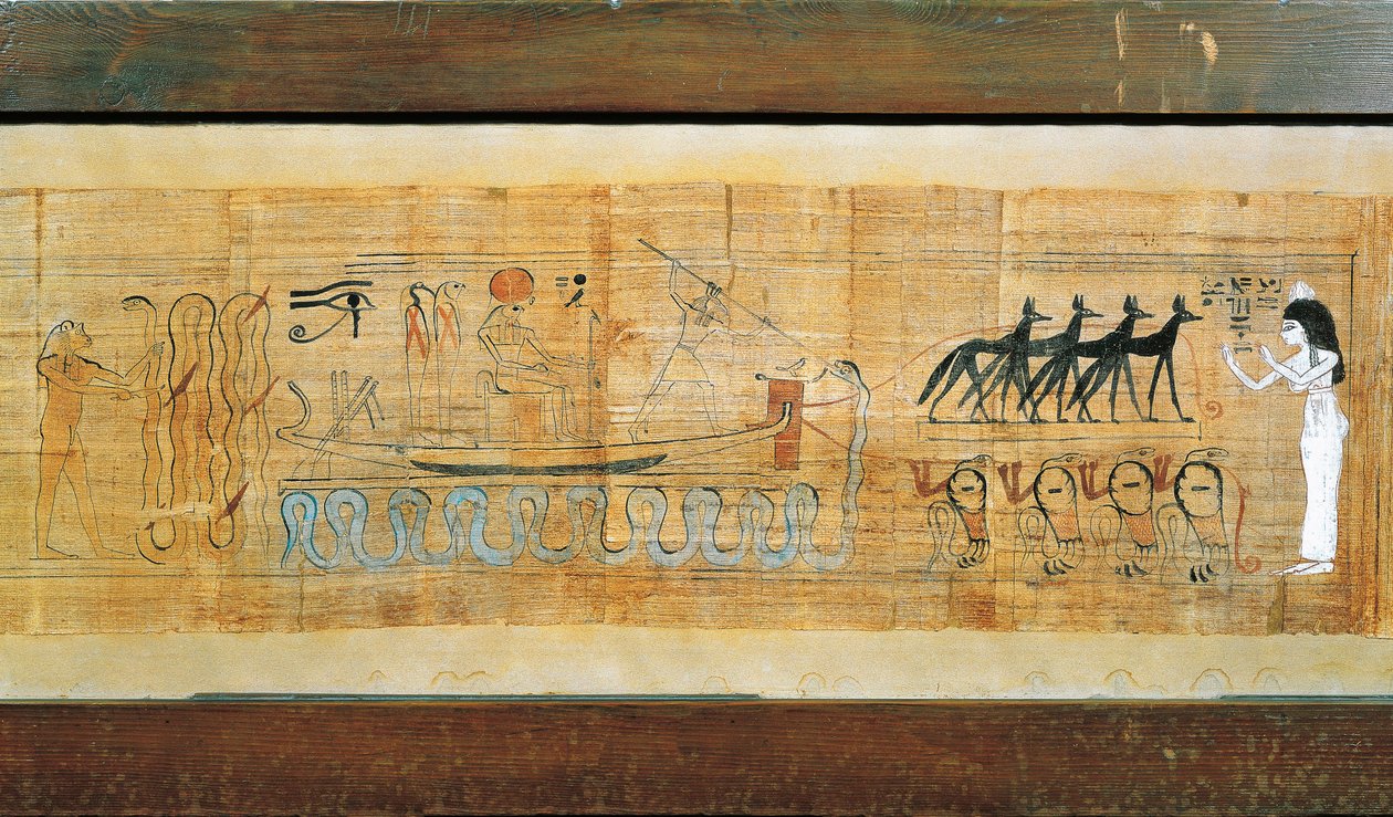 Heruben papyrus, gudomlighet på solbåt av Seth av Egyptian 20th Dynasty