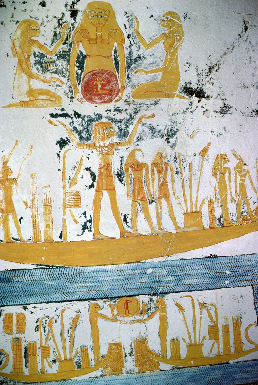 Re in the Night Boat, från Ramses VIs grav, New Kingdom (ca 1145-1137 f.Kr.) (väggmålning) av Egyptian 20th Dynasty