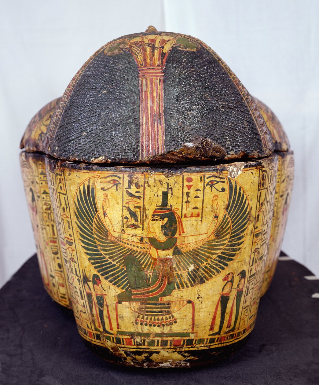 Den övre änden av kistan till mumin av Nesyamun, möjligen hittad i Deir El-Bahri, New Kingdom, ca 1100 f.Kr. (målat trä) av Egyptian 20th Dynasty