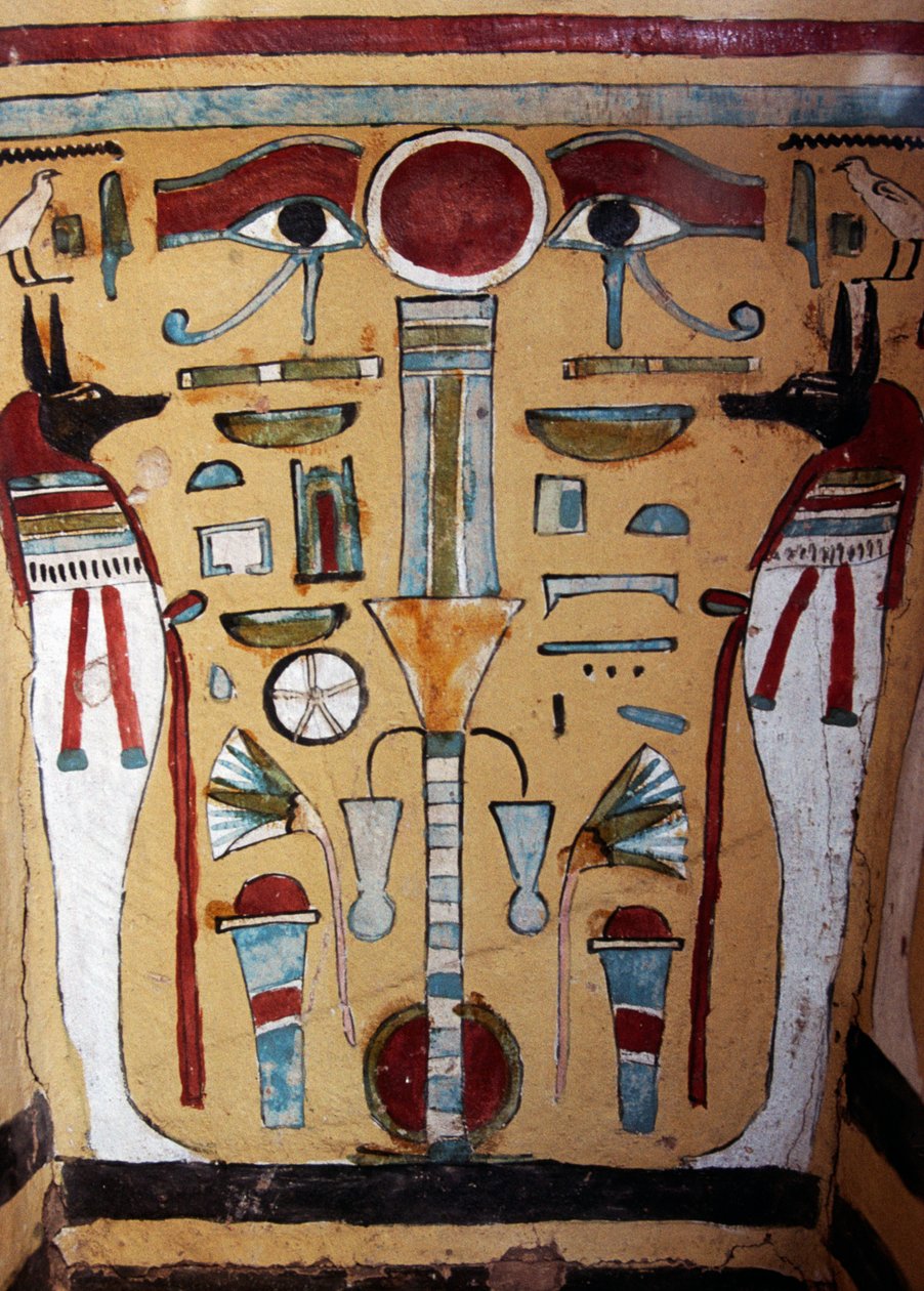 Anubis mumie, dekorativ detalj av sarkofagen av Ankh-ef-en-Khonsu av Egyptian 21st Dynasty