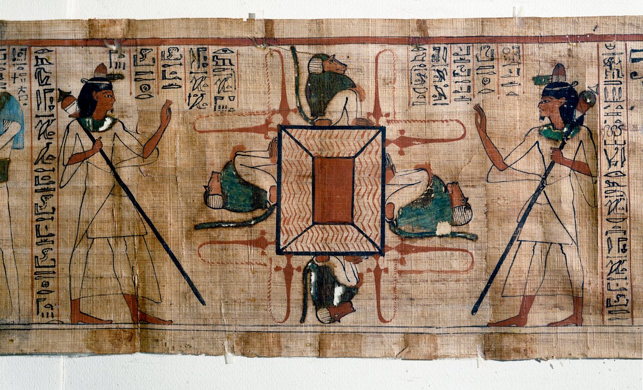 Egyptian Antiquit: Lake of Fire to Hell. Papyrus från en dödsbok. Papyrus från den 21:a dynastin av Egyptian 21st Dynasty