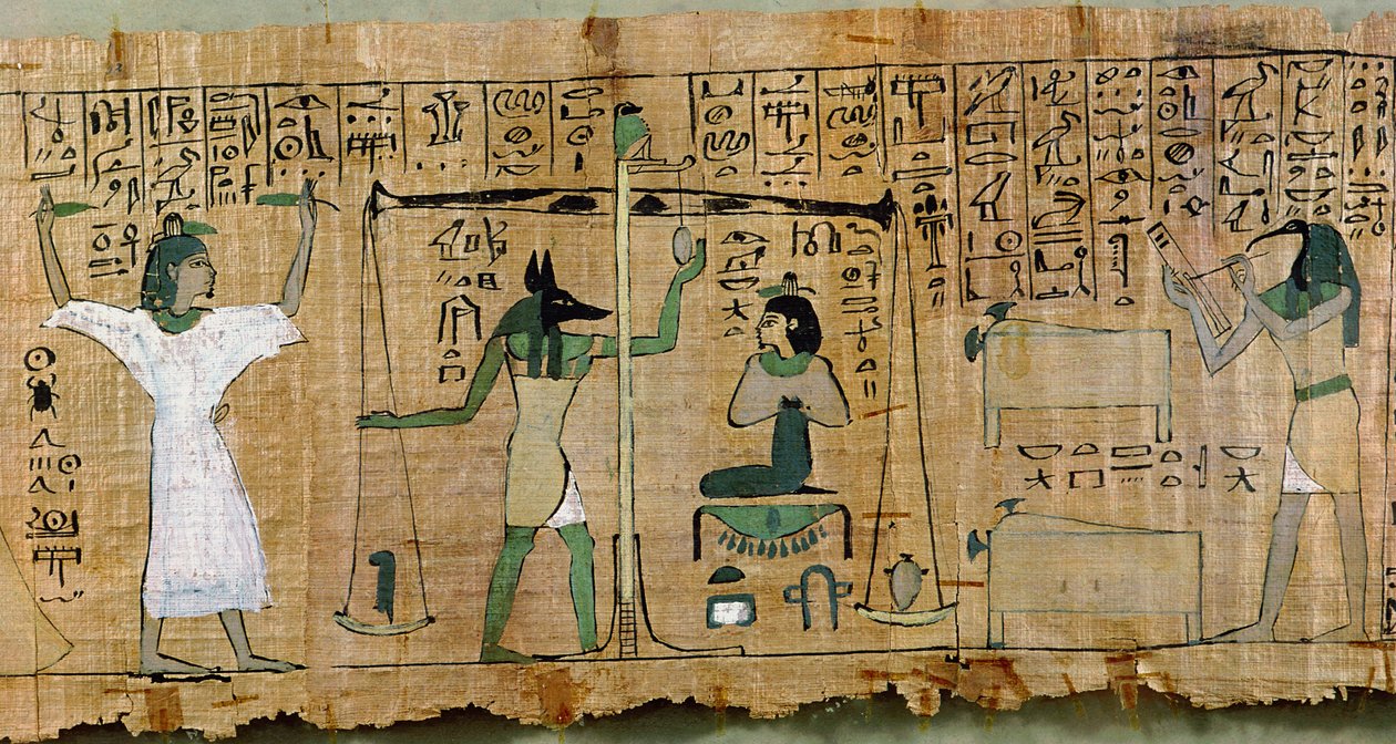 Begravningspapyrus av Djedkhonsouefankh som visar den avlidnes dom, tredje mellanperioden (papyrus) av Egyptian 21st Dynasty