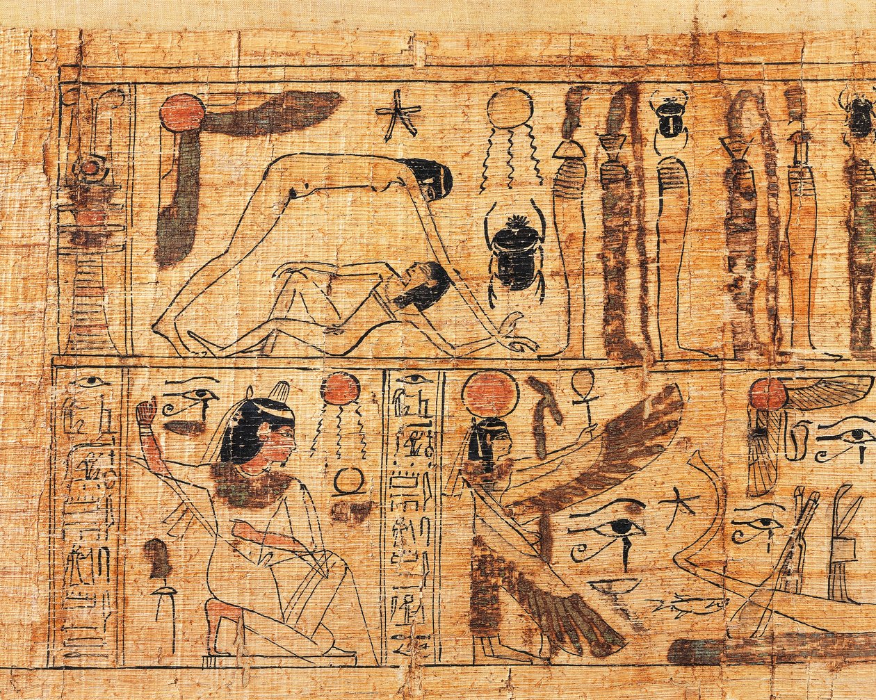 Begravningspapyrus av Serimen, präst av Amon, detalj om världens skapelse, separation av Geb och Nut av Egyptian 21st Dynasty