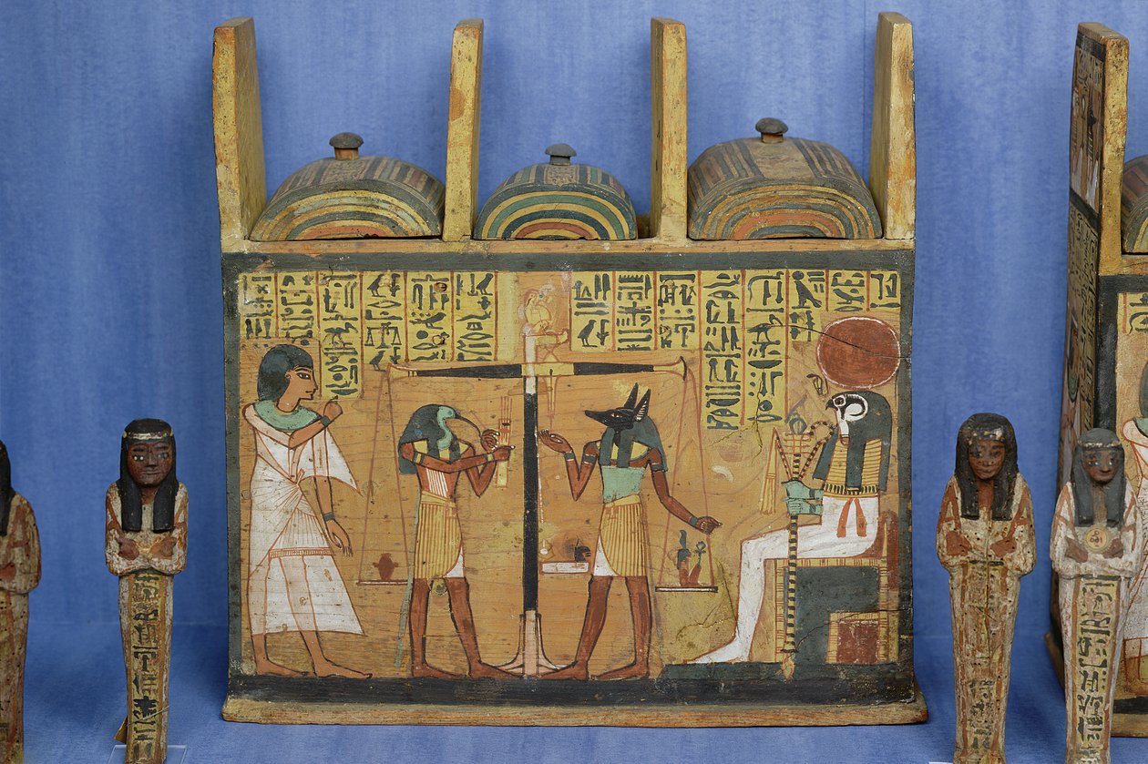 Ushabti kista med en scen av psykostas, tredje mellanperioden (målat trä) av Egyptian 21st Dynasty