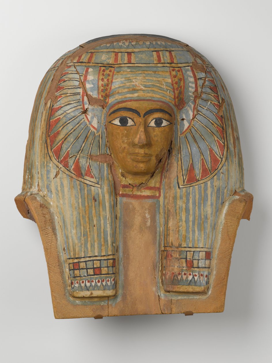 Ansikte från ett kistlock av trä, c.945-715 f.Kr. (trä med gesso och färg) av Egyptian 22nd Dynasty