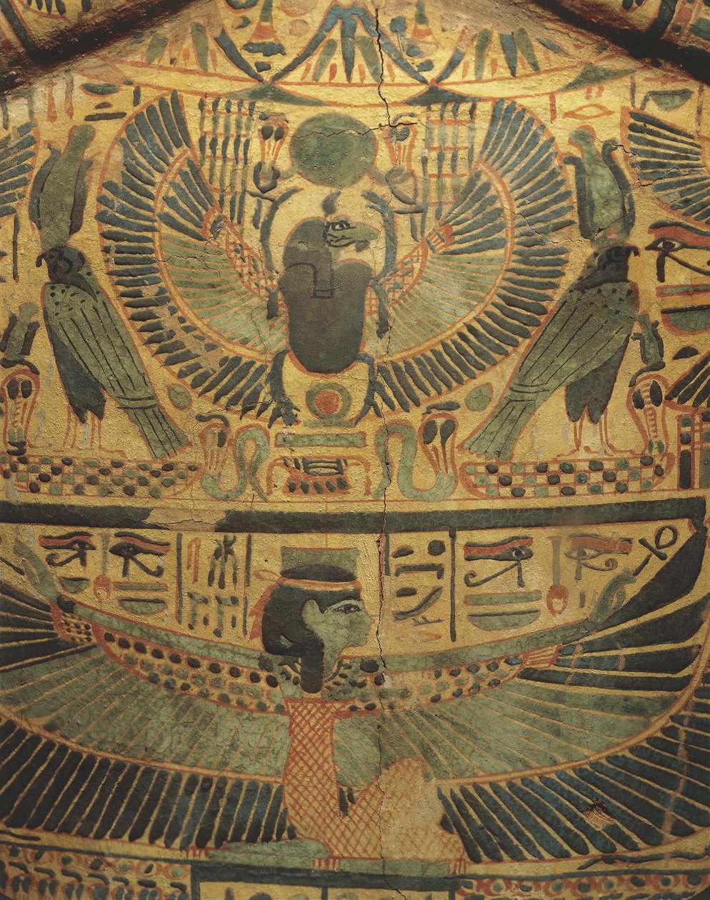 Mumieöverdrag med bevingad gudomlighetsskyddande skarabé, symbol för evigheten av Egyptian 22nd Dynasty