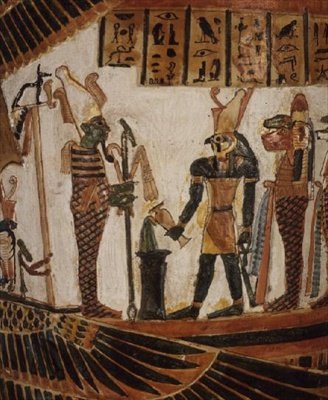 Osiris, detalj från kartongen av Nekhtefmet, tredje mellanperioden, c.934-889 f.Kr. (putsad och målad linne) av Egyptian 22nd Dynasty