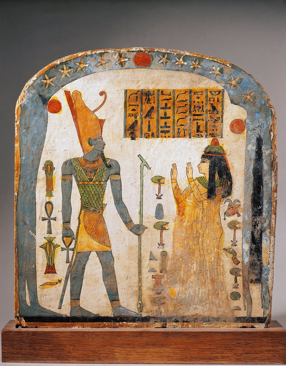 Målad trästele av Lady Taperet, föreställande Taperet bedjande guden Aton med himlen representerad av gudinnan Nut av Egyptian 22nd Dynasty