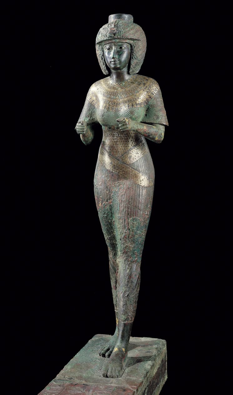 Staty av den gudomliga beundrarinnan Karomama, tredje mellanperioden (brons med guld, silver och elektrum) (se även 127647) av Egyptian 22nd Dynasty