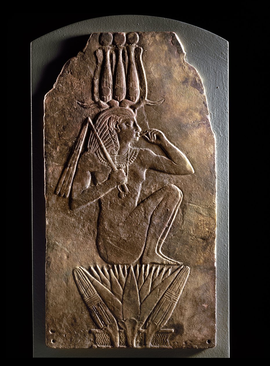 Plakett av Iuput II som barngud som stiger upp ur en lotusblomma (fajans) av Egyptian 23rd Dynasty