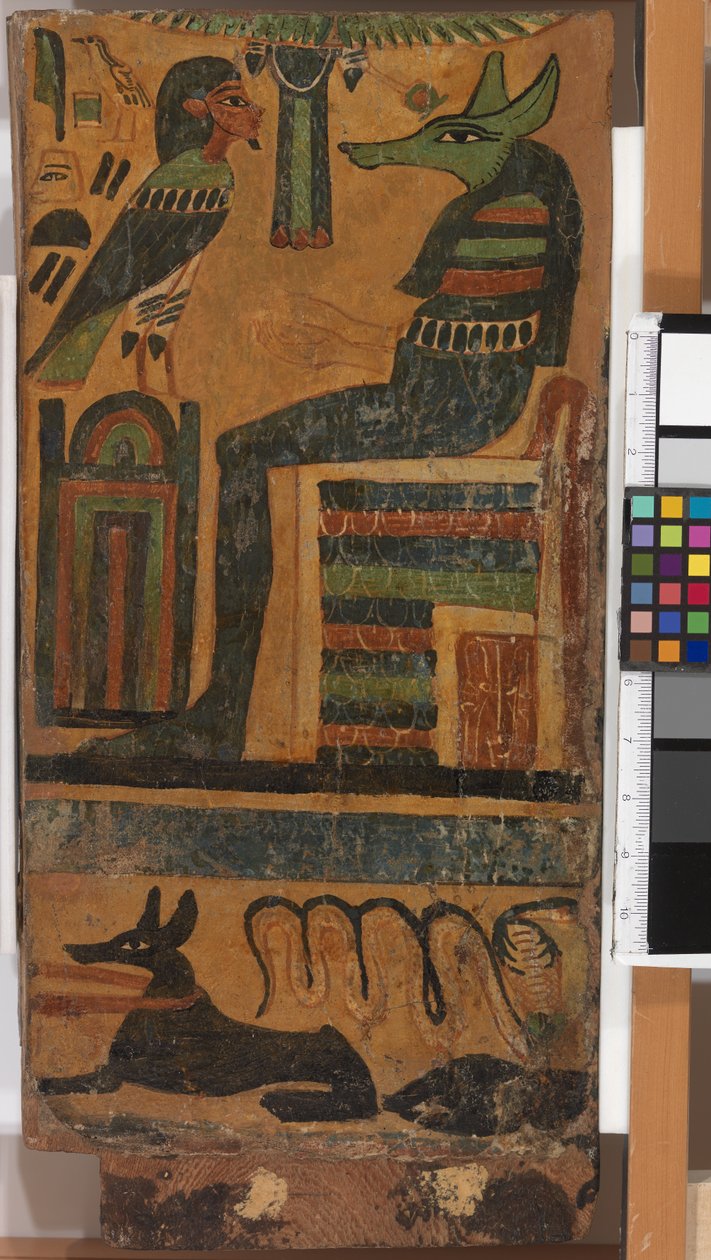 Anubis och den avlidnes själ, från en sarkofag (panel) av Egyptian 26th Dynasty