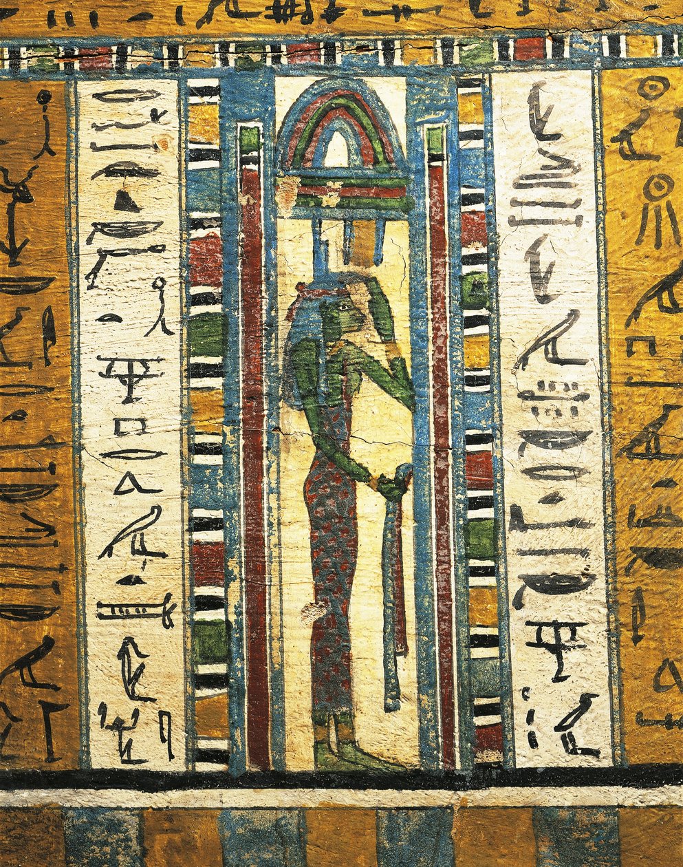 Putsad och målad träpanel föreställande gudinnan Isis, från Sarcophagus of Usai, Thebe av Egyptian 26th Dynasty