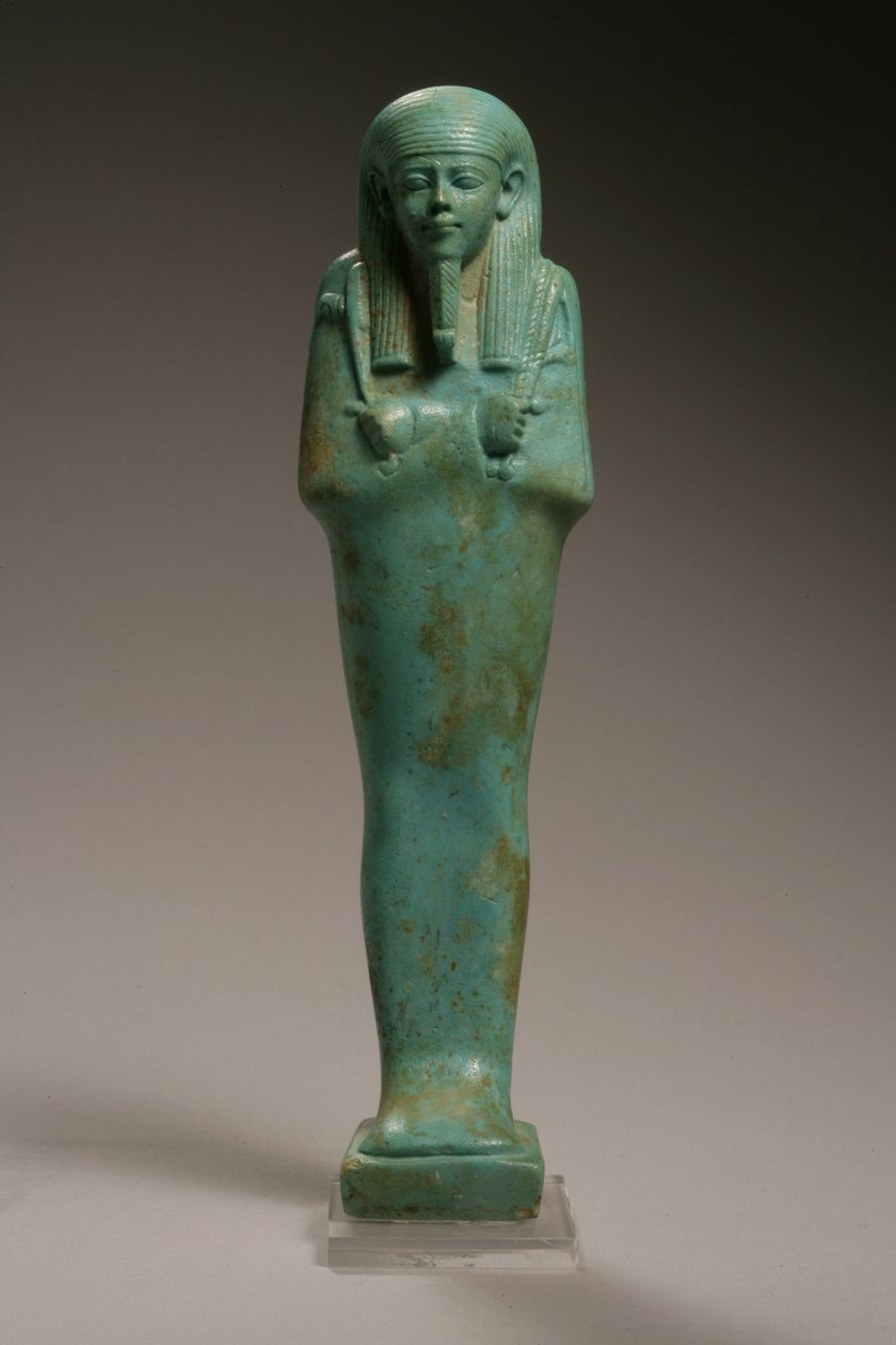 Ushabti-figur för Hekaemsaf, amiral av flottan, regeringstid av Amasis, 570-526 f.Kr. (fajans) (se 270355 för baksidan) av Egyptian 26th Dynasty