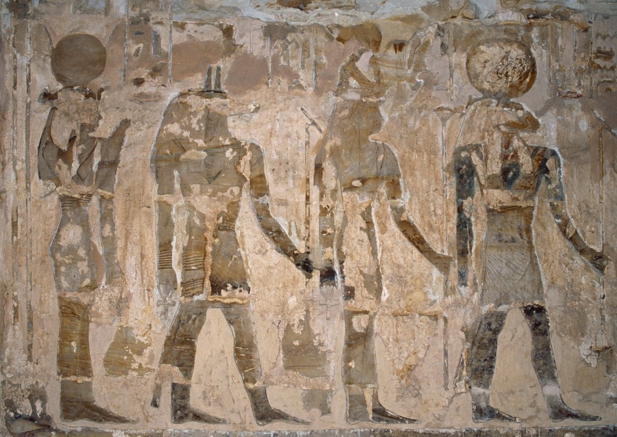 Väggmålningar, Temple of Ain El Meftla, Bahariya Oasis, Giza, Egypten, 26:e dynastin (663-525 f.Kr.) av Egyptian 26th Dynasty