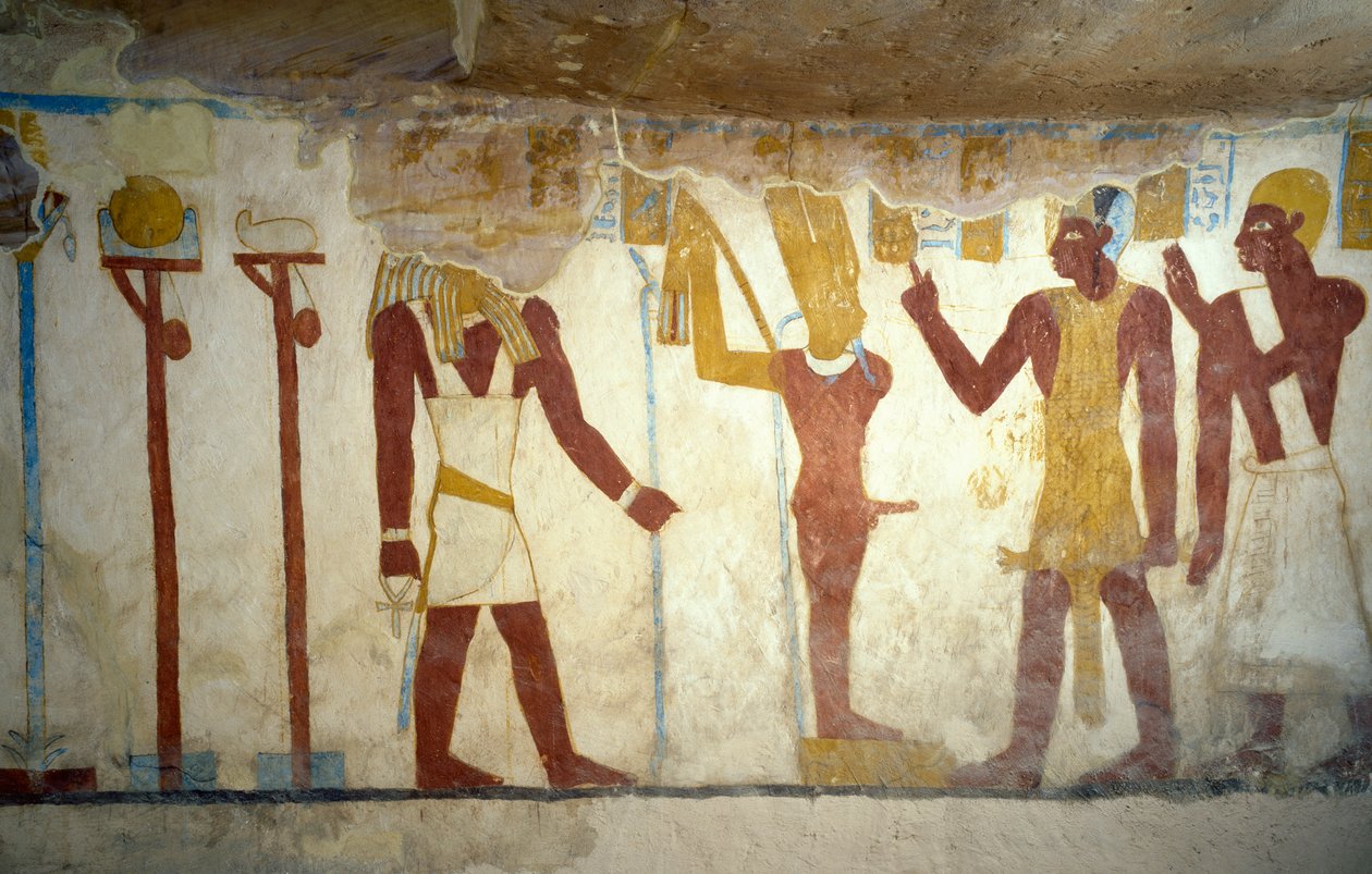 Väggmålningar från Tomb of Pa Nentwy, Bahariya Oasis, Giza, Egyptens egyptiska civilisation, 26:e dynastin, 663-525 f.Kr. av Egyptian 26th Dynasty