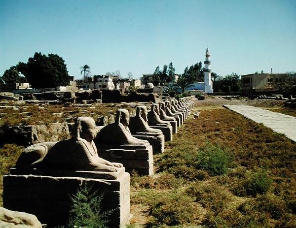 Avenue of Sfinxes, tillagd av Nectanebo I (380-362 f.Kr.) Senperiod av Egyptian 30th Dynasty