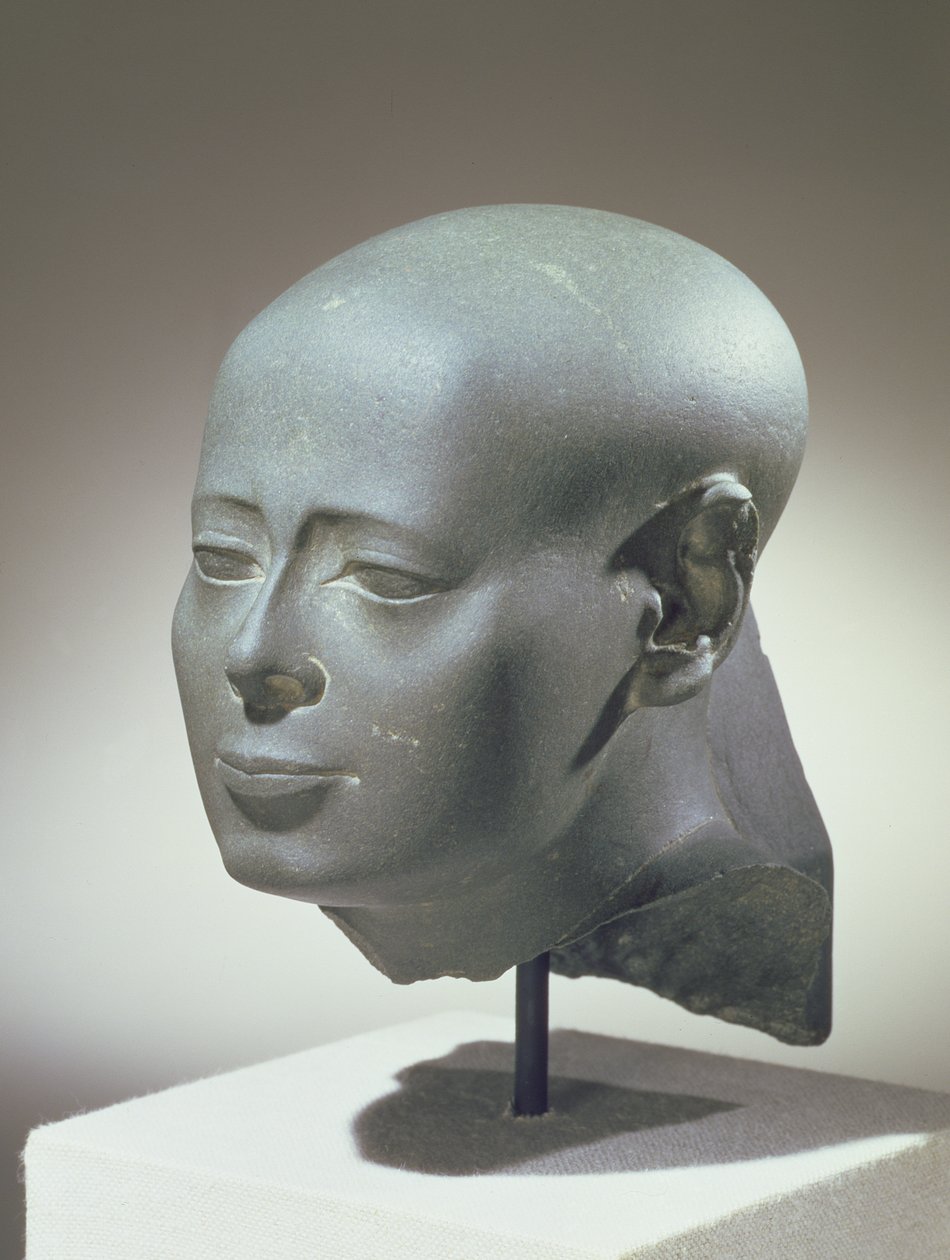 Chef för Wesirwer, profeten av Montu, från Cachetten i distriktet Amun, Karnak, sen period (grön skiffer) av Egyptian 30th Dynasty