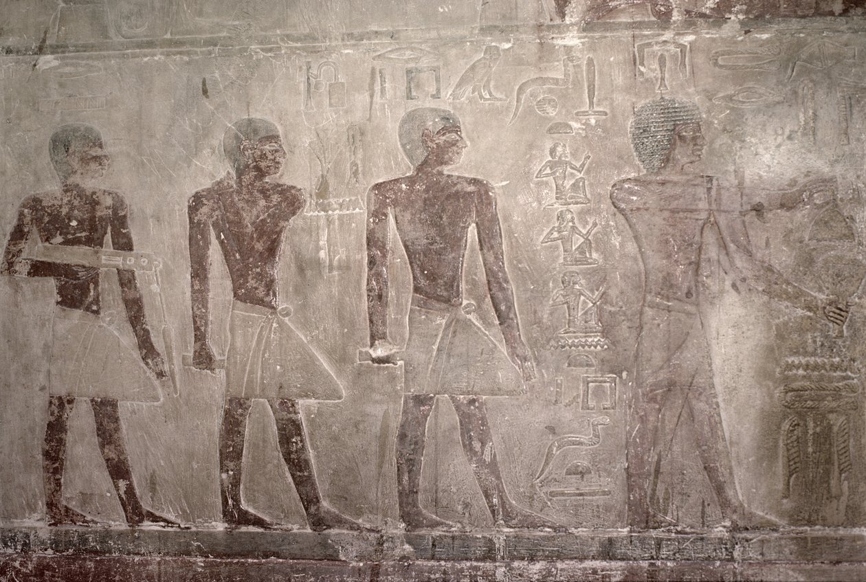 Hantverkare från södra väggen i Mastaba Chapel of Ti, Old Kingdom (väggmålning) av Egyptian 5th Dynasty