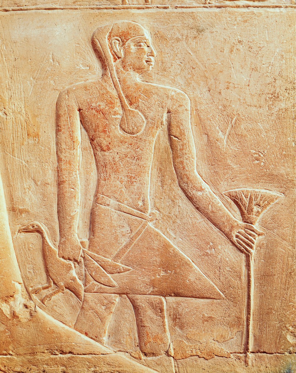 Tjänare och fågel, lättnad av Egyptian 5th Dynasty